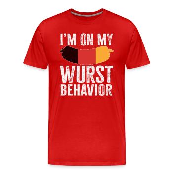 Je suis sur mon comportement de saucisse - T-shirt bio Premium Homme - rouge - Devant - Damien (186cm)