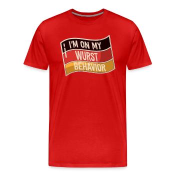 Je suis sur mon comportement de saucisse - T-shirt bio Premium Homme - rouge - Devant - Damien (186cm)