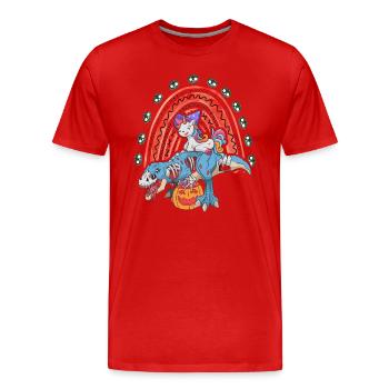 Dabbing Licorne Riding T Rex Garçons Filles Halloween - T-shirt bio Premium Homme - rouge - Devant - Damien (186cm)
