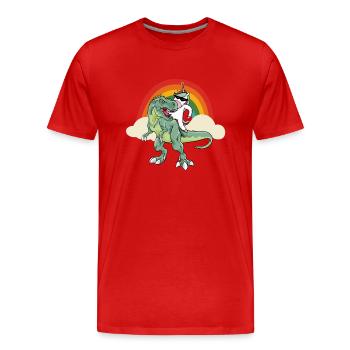 Dabbing Licorne Riding T Rex Garçons Filles Halloween - T-shirt bio Premium Homme - rouge - Devant - Damien (186cm)