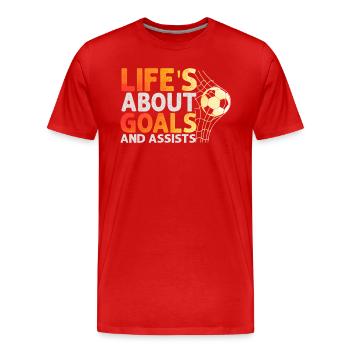 Im Leben geht es um Tore und Vorlagen Futbol Fußball - Männer Premium Bio T-Shirt - Rot - Vorne - Damien (186cm)