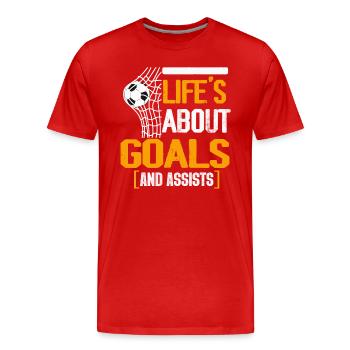 Im Leben geht es um Tore und Vorlagen Futbol Fußball - Männer Premium Bio T-Shirt - Rot - Vorne - Damien (186cm)
