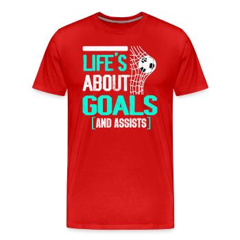 Im Leben geht es um Tore und Vorlagen Futbol Fußball - Männer Premium Bio T-Shirt - Rot - Vorne - Damien (186cm)