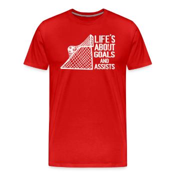 La vie est faite de buts et de passes décisives Football de futbol - T-shirt bio Premium Homme - rouge - Devant - Damien (186cm)