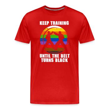 Trainiere weiter, bis der Gürtel schwarz wird - Männer Premium Bio T-Shirt - Rot - Vorne - Damien (186cm)