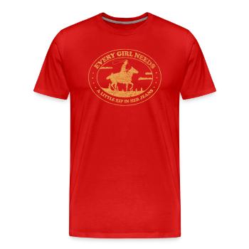 Chaque fille a besoin d’une petite déchirure dans son jean - T-shirt bio Premium Homme - rouge - Devant - Damien (186cm)