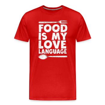 Essen ist meine Liebessprache - Männer Premium Bio T-Shirt - Rot - Vorne - Damien (186cm)