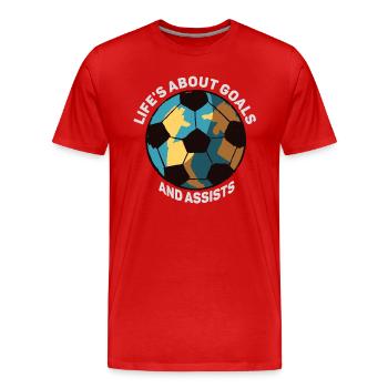 Im Leben geht es um Tore und Vorlagen Futbol Soccer - Männer Premium Bio T-Shirt - Rot - Vorne - Damien (186cm)