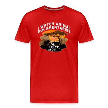 Je regarde des documentaires animaliers zoo animaux sauvages - T-shirt bio Premium Homme - rouge - Devant - Damien (186cm)