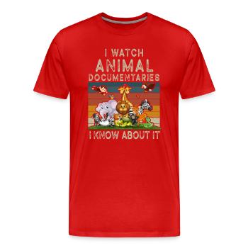 Je regarde des documentaires animaliers zoo animaux sauvages - T-shirt bio Premium Homme - rouge - Devant - Damien (186cm)