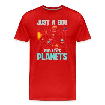 Juste un garçon qui aime les planètes du système solaire - T-shirt bio Premium Homme - rouge - Devant - Damien (186cm)