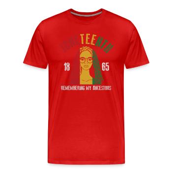 Juneteenth 1865 Remembering My Ancestors - Men's Premium Organic T-Shirt - red - Front - Damien (186cm)