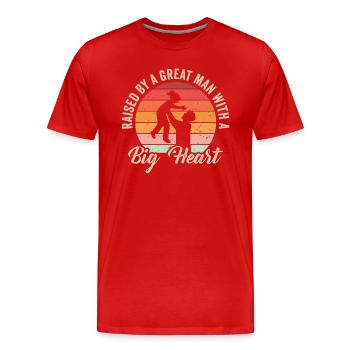 Aufgewachsen von einem großen Mann mit einem großen Herzen Vatertag - Männer Premium Bio T-Shirt - Rot - Vorne - Damien (186cm)