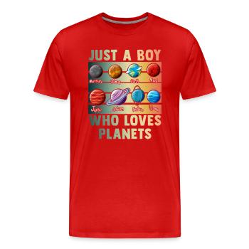 Nur ein Junge, der Planeten Sonnensystem liebt - Männer Premium Bio T-Shirt - Rot - Vorne - Damien (186cm)