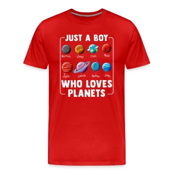 Juste un garçon qui aime les planètes du système solaire - T-shirt bio Premium Homme - rouge - Devant - Damien (186cm)