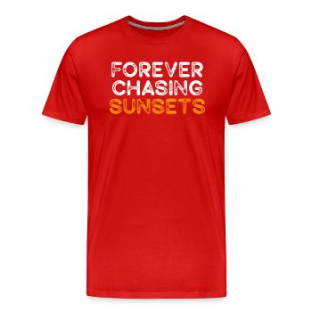 Für immer auf der Jagd nach Sonnenuntergängen Retro-Sommerurlaub - Männer Premium Bio T-Shirt - Rot - Vorne - Damien (186cm)