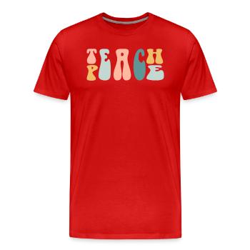 Enseigner la paix Jeu de mots Groovy Hippie Enseignant - T-shirt bio Premium Homme - rouge - Devant - Damien (186cm)