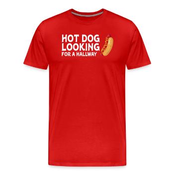 Hot Dog Looking For A Hallway - Men's Premium Organic T-Shirt - red - Front - Damien (186cm)
