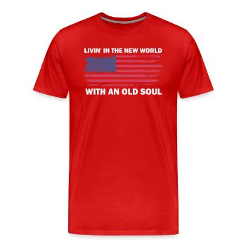 Livin dans le Nouveau Monde Vieille Âme - T-shirt bio Premium Homme - rouge - Devant - Damien (186cm)