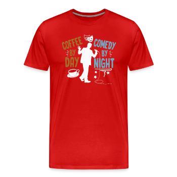 Café Le Jour Comédie La Nuit Comédien - T-shirt bio Premium Homme - rouge - Devant - Damien (186cm)