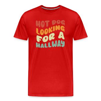 Hot Dog Looking For A Hallway - Men's Premium Organic T-Shirt - red - Front - Damien (186cm)