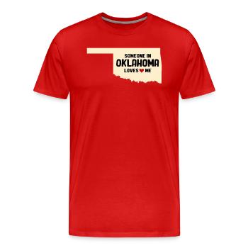 Jemand in Oklahoma liebt mich - Männer Premium Bio T-Shirt - Rot - Vorne - Damien (186cm)