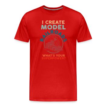 Je crée le superpouvoir des trains miniatures - T-shirt bio Premium Homme - rouge - Devant - Damien (186cm)