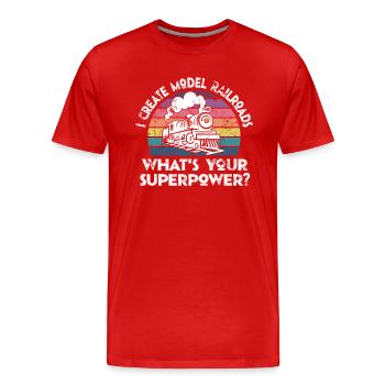 Je crée le superpouvoir des trains miniatures - T-shirt bio Premium Homme - rouge - Devant - Damien (186cm)