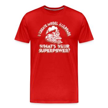 Je crée le superpouvoir des trains miniatures - T-shirt bio Premium Homme - rouge - Devant - Damien (186cm)