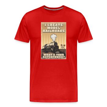 Je crée le superpouvoir des trains miniatures - T-shirt bio Premium Homme - rouge - Devant - Damien (186cm)