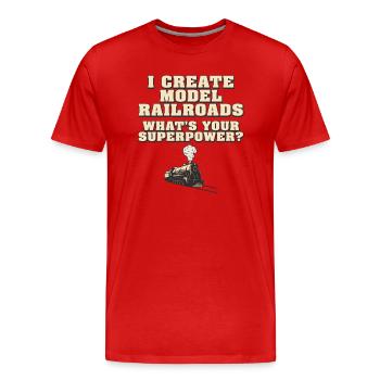 Je crée le superpouvoir des trains miniatures - T-shirt bio Premium Homme - rouge - Devant - Damien (186cm)