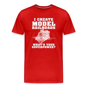 Je crée le superpouvoir des trains miniatures - T-shirt bio Premium Homme - rouge - Devant - Damien (186cm)