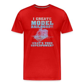 Je crée le superpouvoir des trains miniatures - T-shirt bio Premium Homme - rouge - Devant - Damien (186cm)