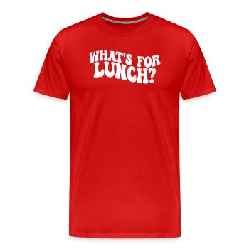 Was gibt es zum Mittagessen? - Männer Premium Bio T-Shirt - Rot - Vorne - Damien (186cm)
