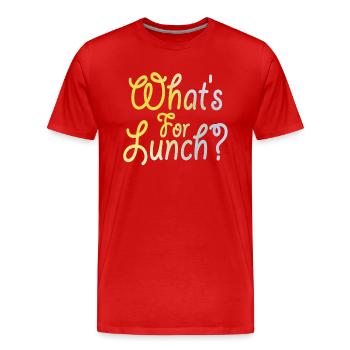 Was gibt es zum Mittagessen? - Männer Premium Bio T-Shirt - Rot - Vorne - Damien (186cm)