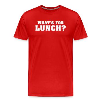 Was gibt es zum Mittagessen? - Männer Premium Bio T-Shirt - Rot - Vorne - Damien (186cm)