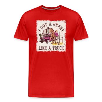 J’ai un cœur comme un camion - T-shirt bio Premium Homme - rouge - Devant - Damien (186cm)