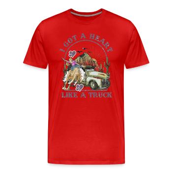 J’ai un cœur comme un camion - T-shirt bio Premium Homme - rouge - Devant - Damien (186cm)