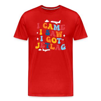Ich kam, ich sah, ich bekam Jetlag, Reisehumor - Männer Premium Bio T-Shirt - Rot - Vorne - Damien (186cm)