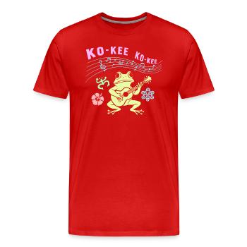 Ko-Kee Frog jouant une mélodie de guitare - T-shirt bio Premium Homme - rouge - Devant - Damien (186cm)