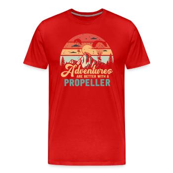 Les aventures sont meilleures avec une hélice - T-shirt bio Premium Homme - rouge - Devant - Damien (186cm)