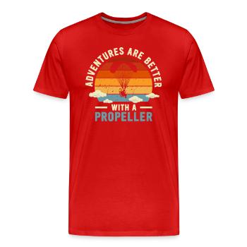 Les aventures sont meilleures avec une hélice - T-shirt bio Premium Homme - rouge - Devant - Damien (186cm)