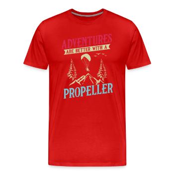 Les aventures sont meilleures avec une hélice - T-shirt bio Premium Homme - rouge - Devant - Damien (186cm)