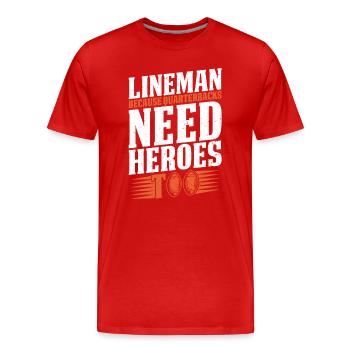 Lineman Parce que les quarterbacks ont besoin de héros - T-shirt bio Premium Homme - rouge - Devant - Damien (186cm)
