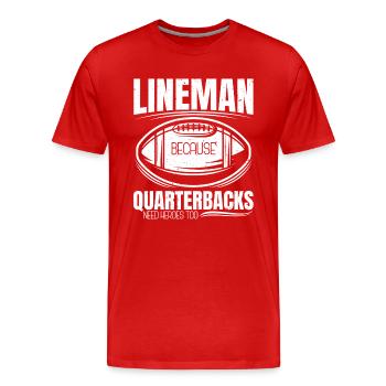 Lineman Parce que les quarterbacks ont besoin de héros - T-shirt bio Premium Homme - rouge - Devant - Damien (186cm)