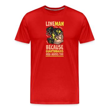 Lineman Parce que les quarterbacks ont besoin de héros - T-shirt bio Premium Homme - rouge - Devant - Damien (186cm)