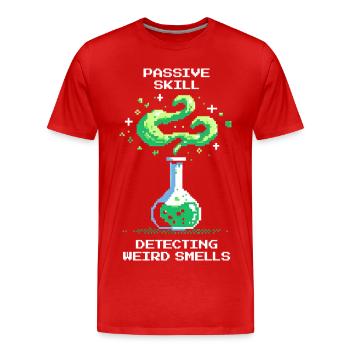 Compétence passive : détecter les odeurs étranges | Chimie - T-shirt bio Premium Homme - rouge - Devant - Damien (186cm)