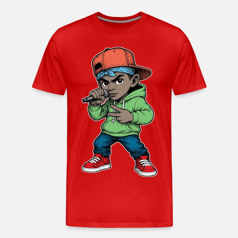 Junger Rapper-Junge mit Mikrofon - Männer Premium Bio T-Shirt - Rot