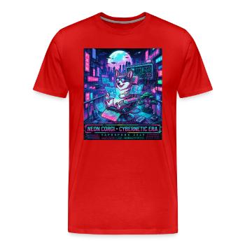 Neon Corgi Cybernetic Era Vaporpunk 2049 - Men's Premium Organic T-Shirt - red - Front - Damien (186cm)