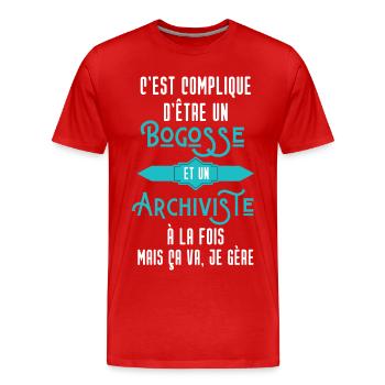 C'est compliqué d'être Un Bogosse et Archiviste - T-shirt bio Premium Homme - rouge - Devant - Damien (186cm)